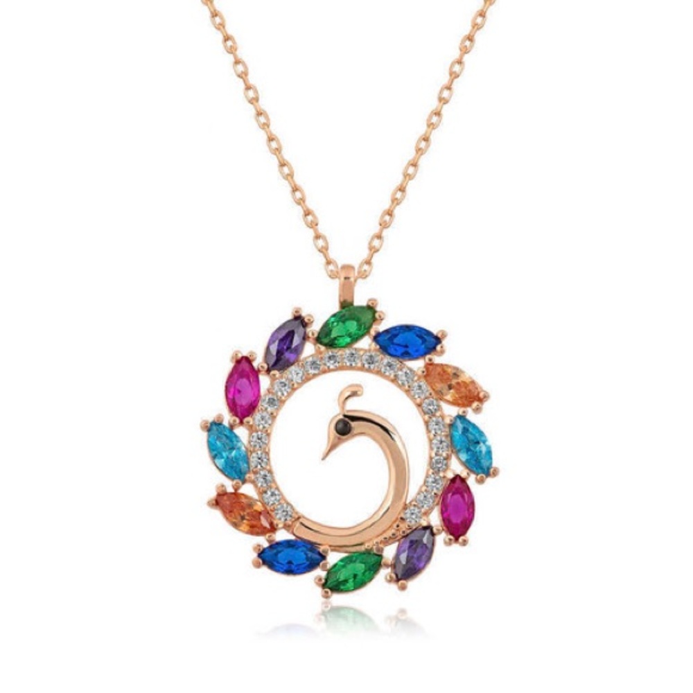 Colorful Peacock Pendant Necklace